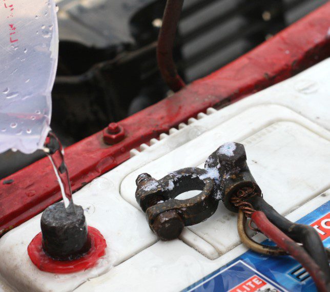using warm water or cleaning agent to clean the battery terminal using warm water or cleaning agent to clean the battery terminal